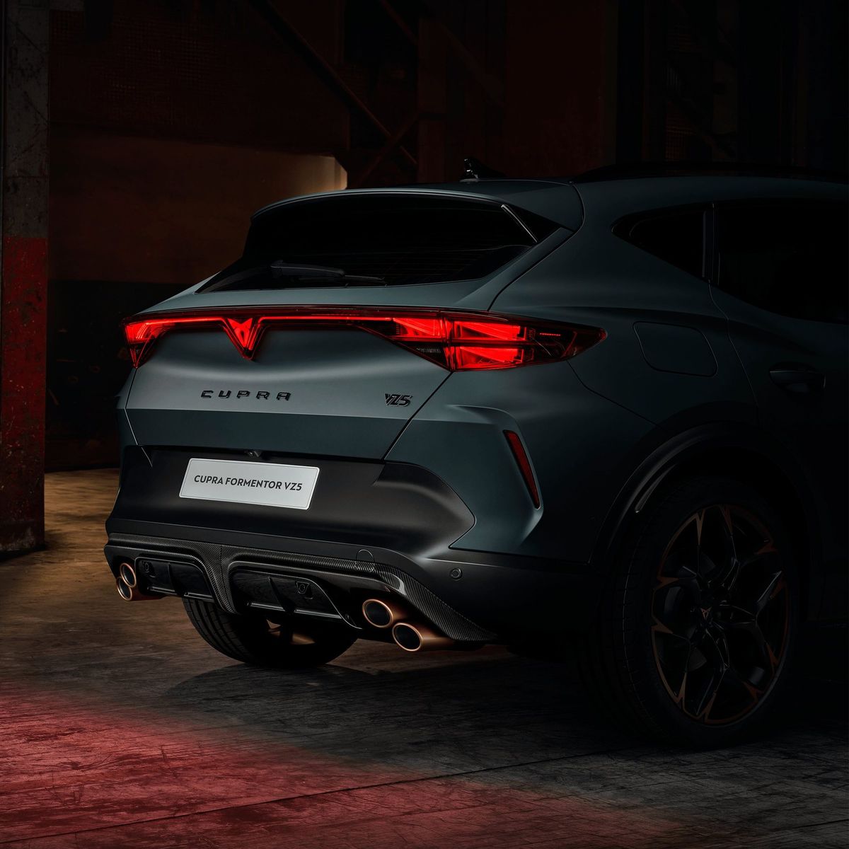 Rear of the Formentor VZ5 showing four diagonal copper exhaust outlets